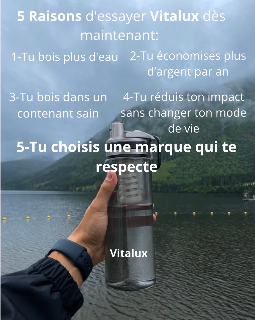 Bouteille d'eau filtrante au charbon actif