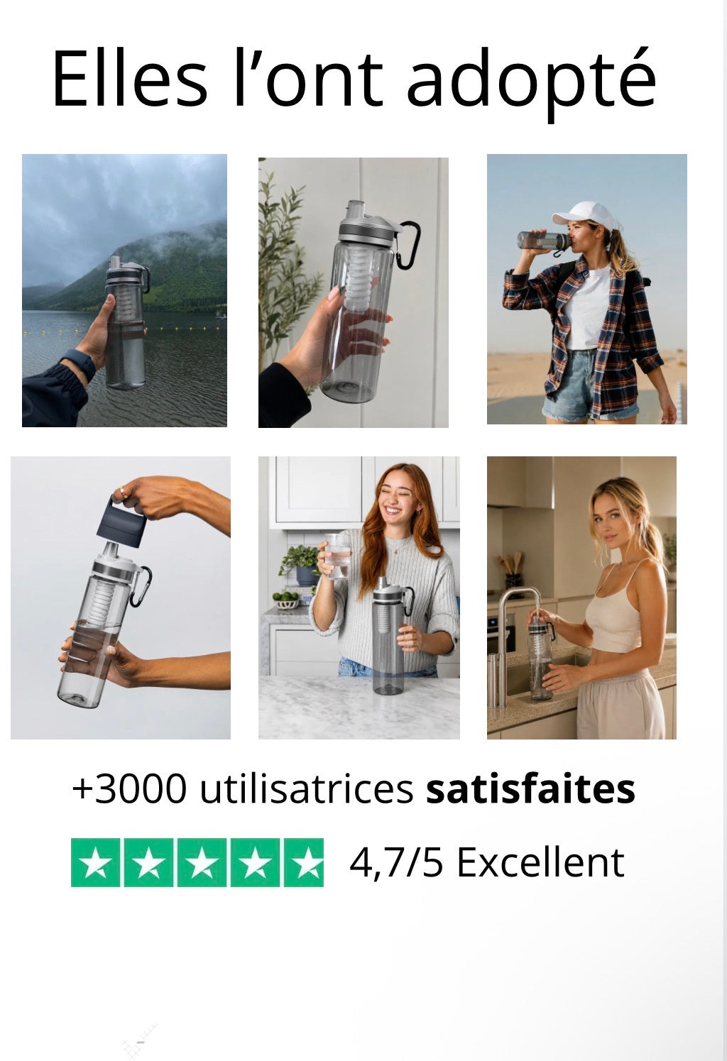 Bouteille d'eau filtrante au charbon actif