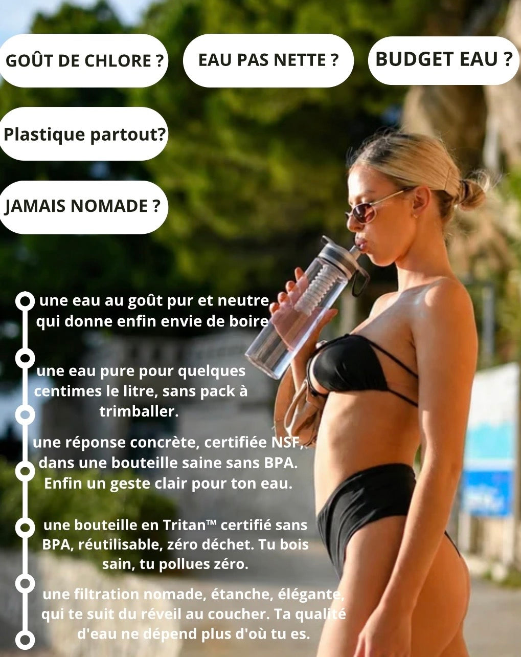 Bouteille d'eau filtrante au charbon actif