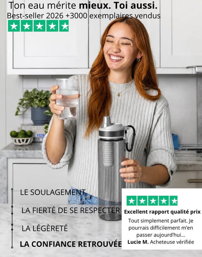 Bouteille d'eau filtrante au charbon actif